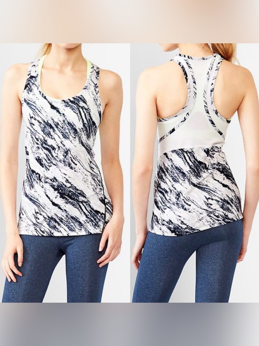 Gap fit white marble print activewear tank top size S